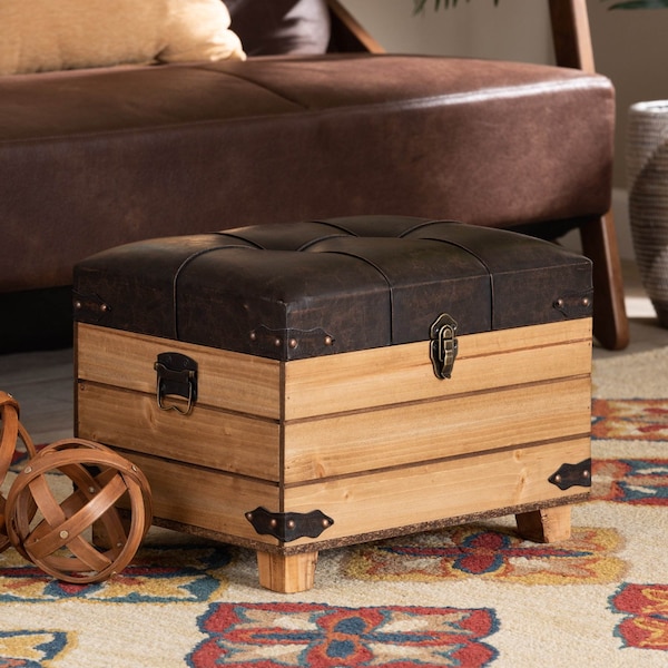 Baxton Studio Edmund Transitional Dark Brown Faux Leather Upholstered and Oak Brown Finished Wood Storage Ottoman 191-11904-ZORO - main